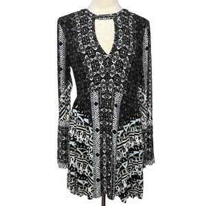 Free People Tegan Border Print Mini Dress Black White Open‎ Back